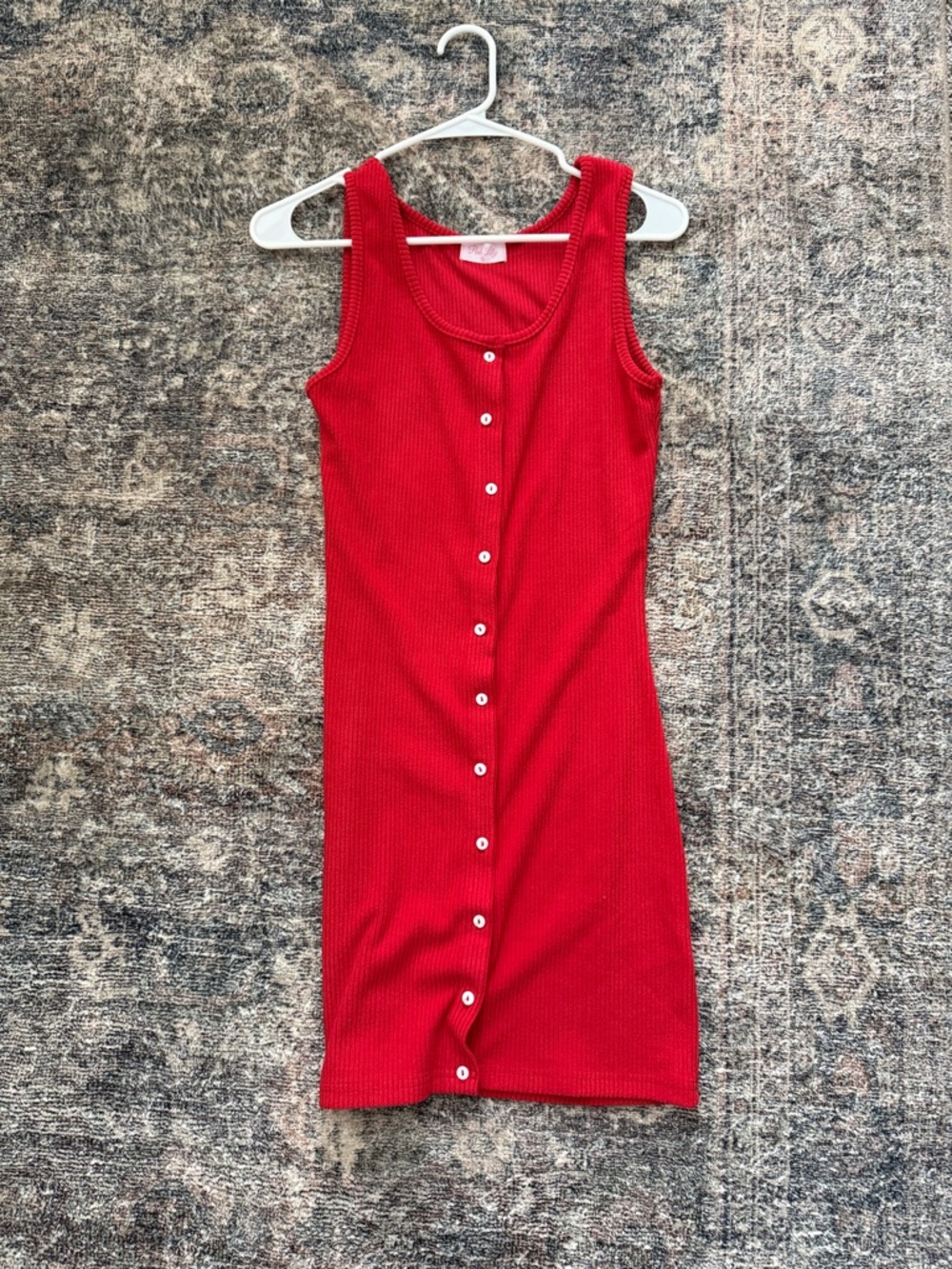 Pink Lily Red Ribbed Button-Front Mini Dress Small - Picture 1 of 3